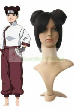 Naruto Tenten Short Black 40cm Cosplay Straight Pigtail Wig